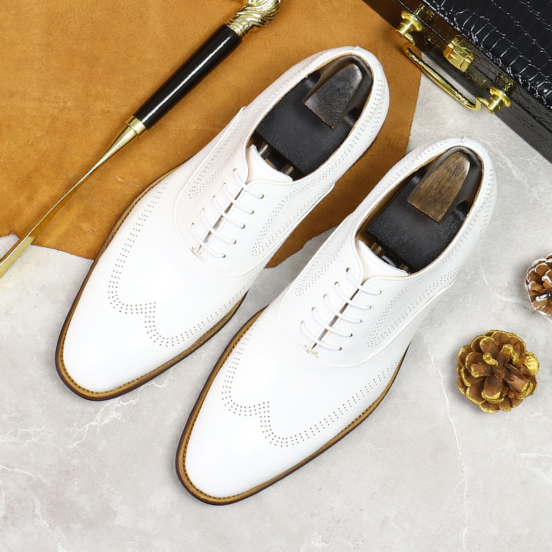 Oxford Brogue Leather - White Concise Wear-Resistant Genuine Leather Brogue