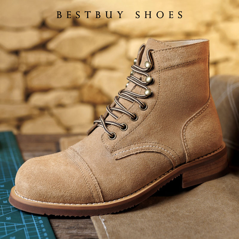 Men Shoes Red - Vintage Tooling Male Motorcycle Boots Quality