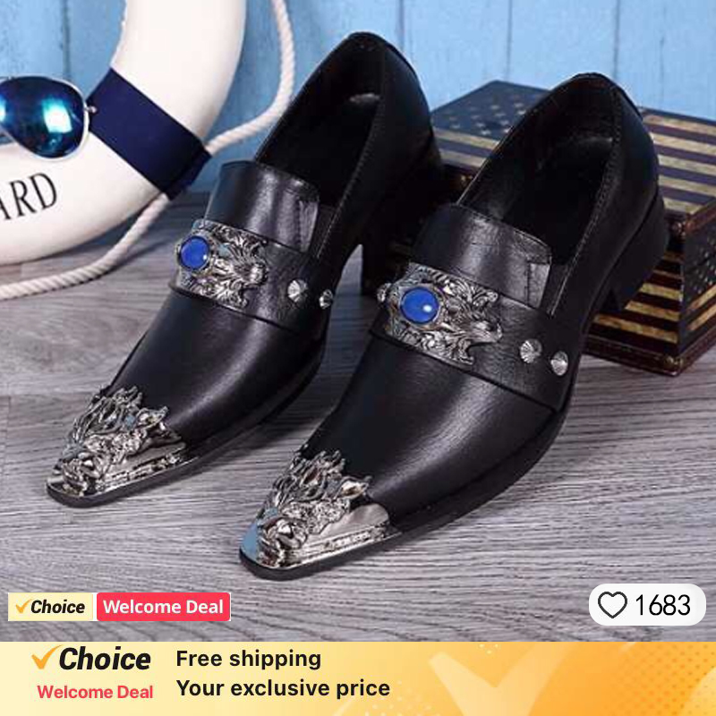 Oxford Brogue Leather - Men's Shoes Italian Style Pointed Metal