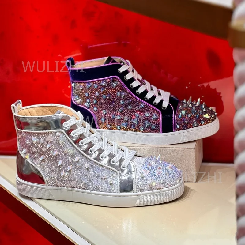 Men Shoes Red - Dark Purple Crystal Rivet Men Sneakers