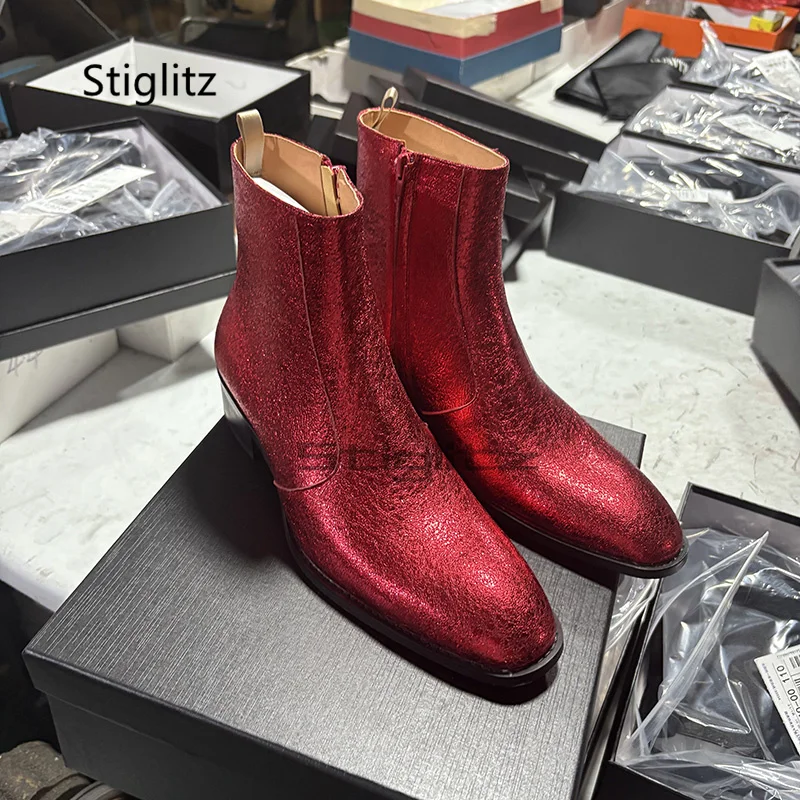 Red Genuine Leather Chelsea Bo - Men Shoes Size 11 评论和价格