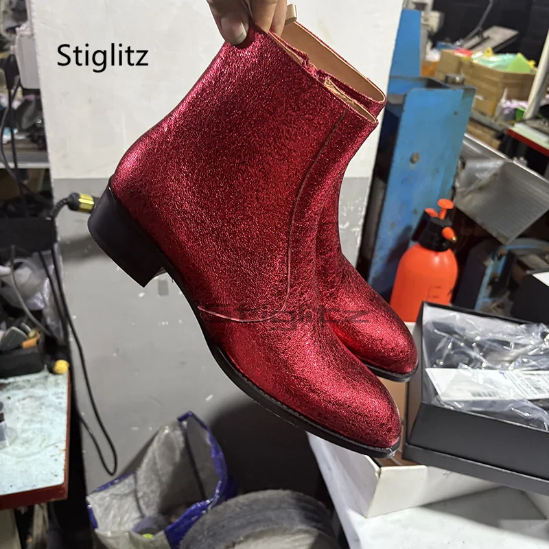 Red Genuine Leather Chelsea Bo - Men Shoes Size 11 评论和价格