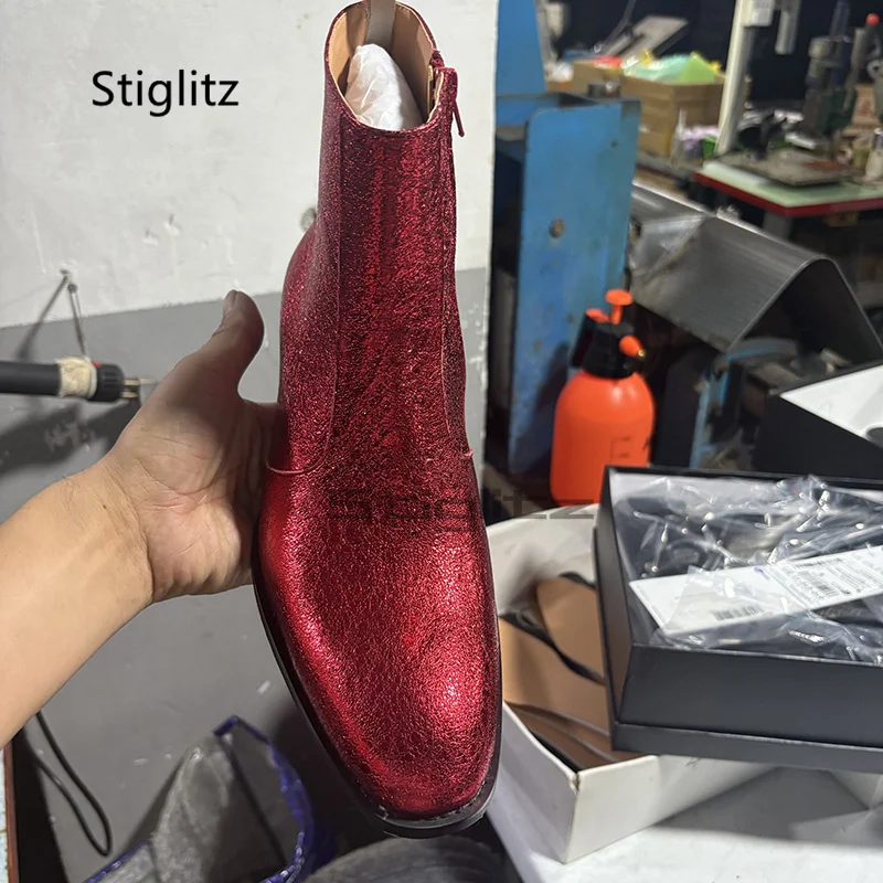 Red Genuine Leather Chelsea Bo - Men Shoes Size 11 评论和价格