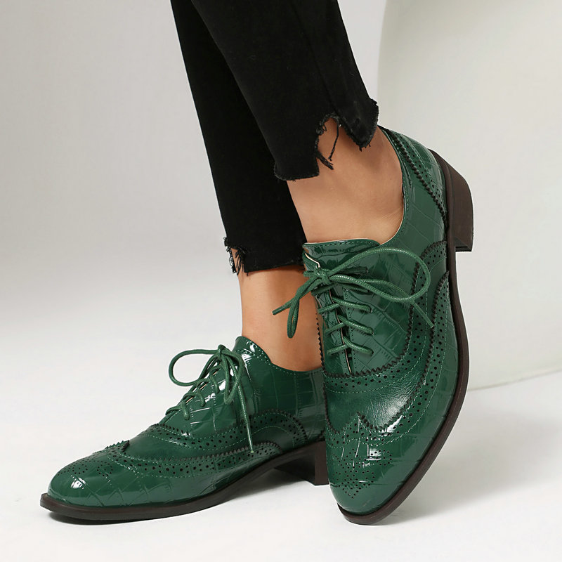 Women Stone Print Brogue Oxfor - Oxford Brogue Leather 评论和价格
