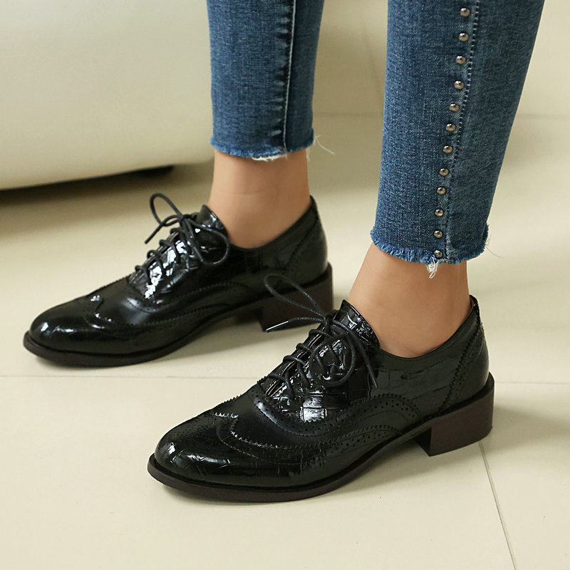 Women Stone Print Brogue Oxfor - Oxford Brogue Leather 评论和价格
