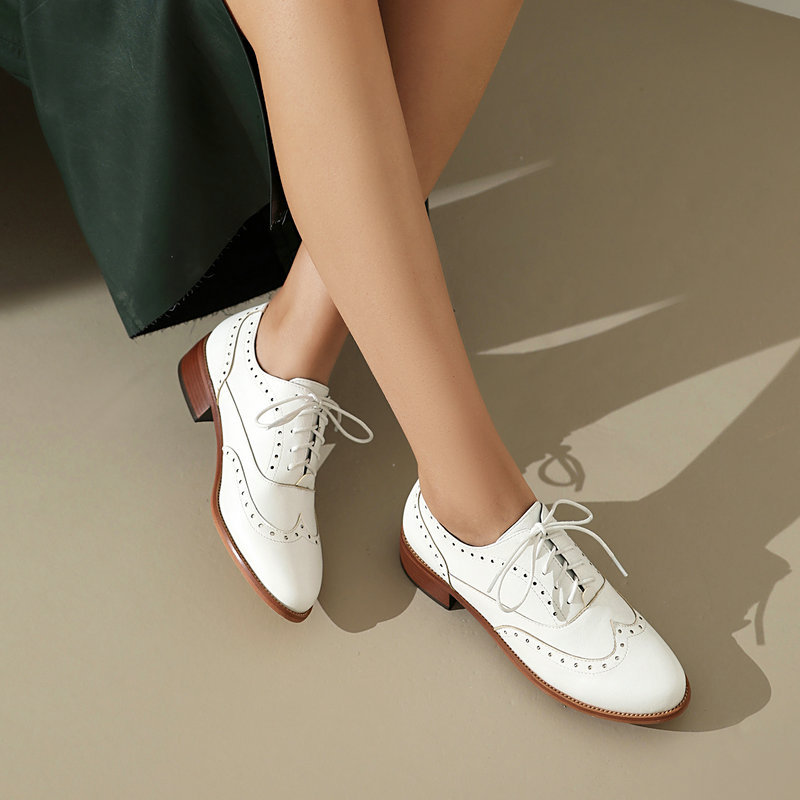 Brogue Oxford Shoes Women Lace - Oxford Brogue Leather 评论和价格