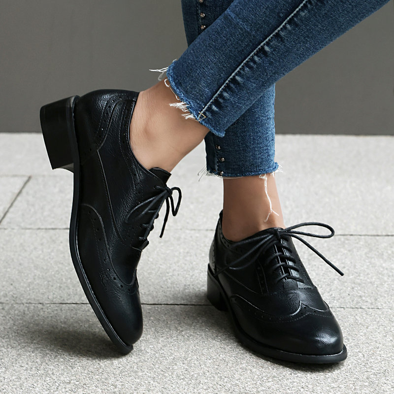 Brogue Oxford Shoes Women Lace - Oxford Brogue Leather 评论和价格