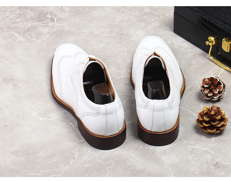 White Concise Wear-Resistant G - Oxford Brogue Leather 评论和价格
