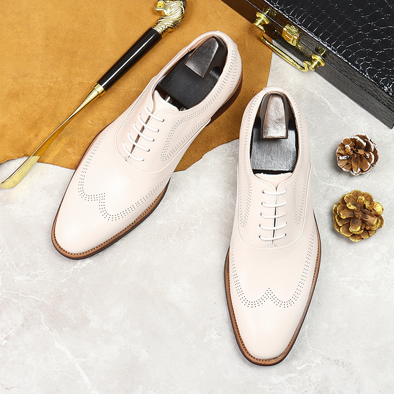White Concise Wear-Resistant G - Oxford Brogue Leather 评论和价格