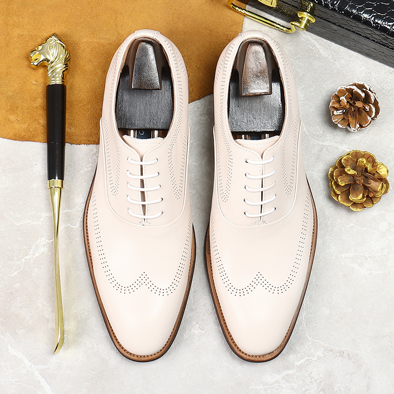 White Concise Wear-Resistant G - Oxford Brogue Leather 评论和价格