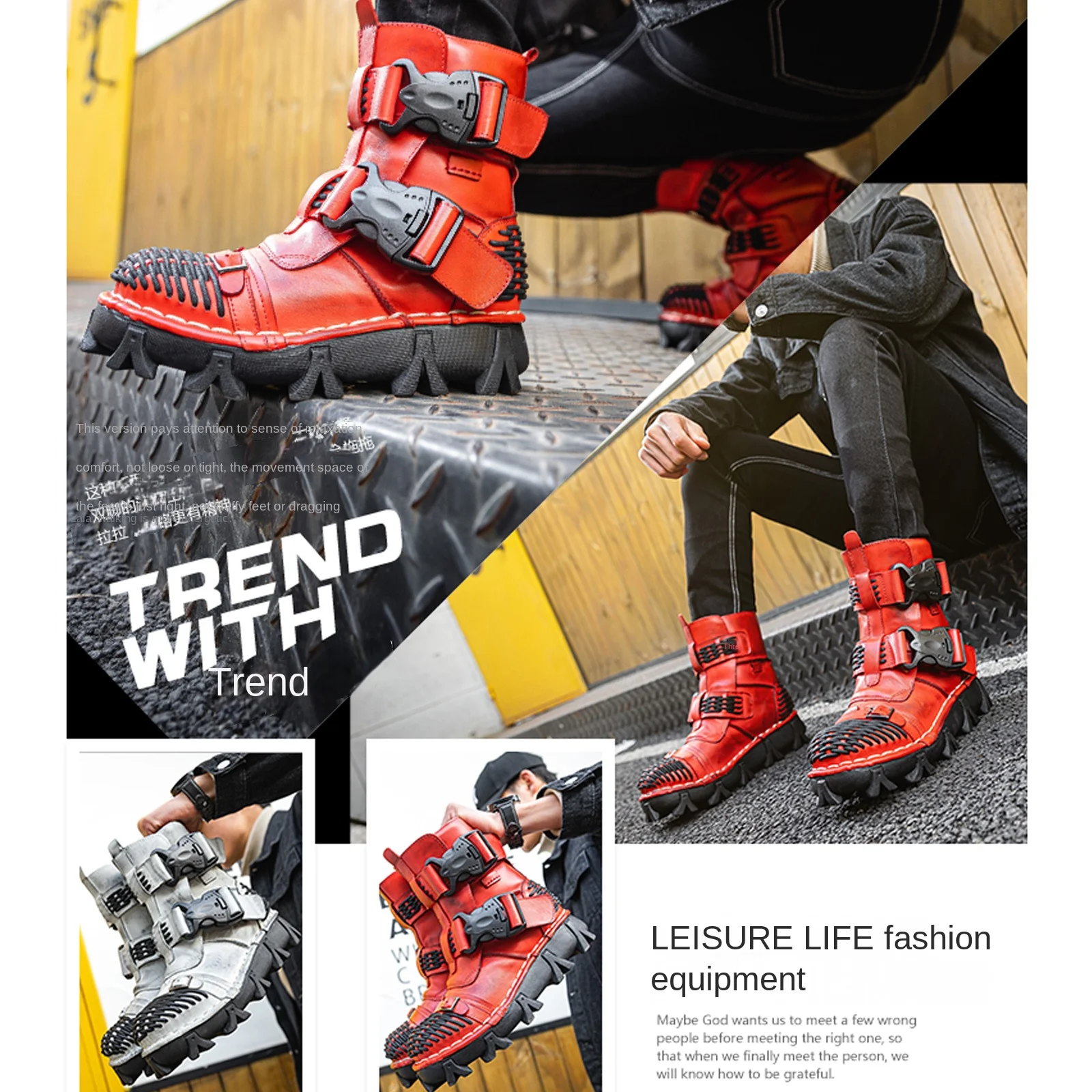 Men's Genuine Leather Motorcyc - Men Shoes Red 评论和价格