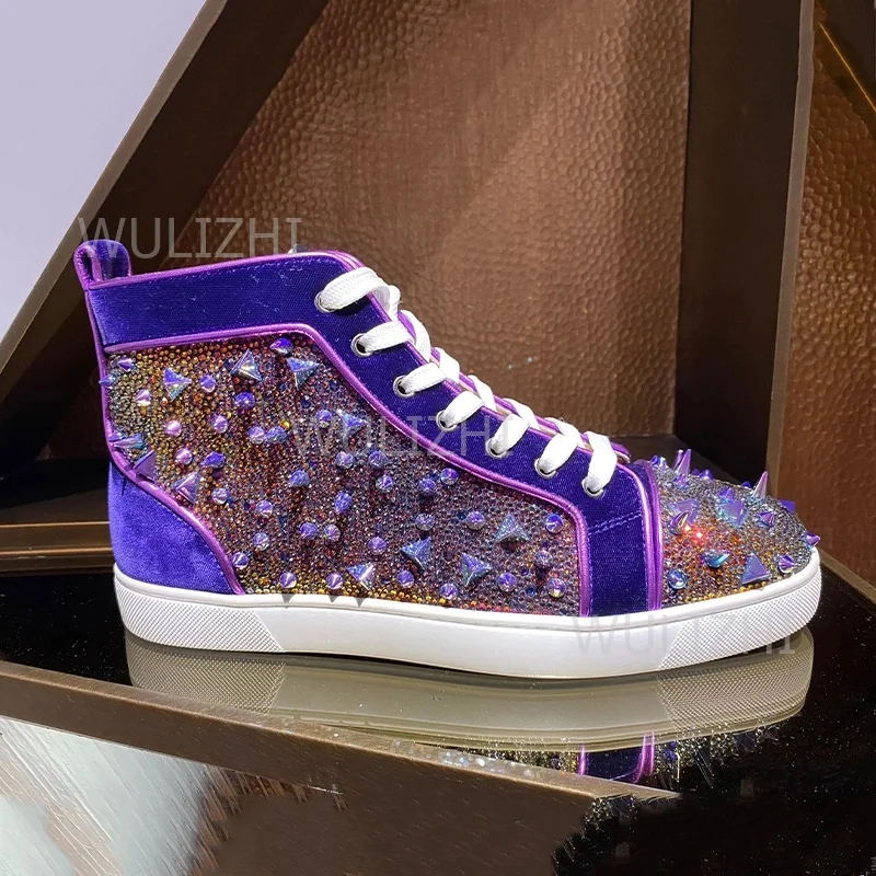 Dark Purple Crystal Rivet Men  - Men Shoes Red 评论和价格