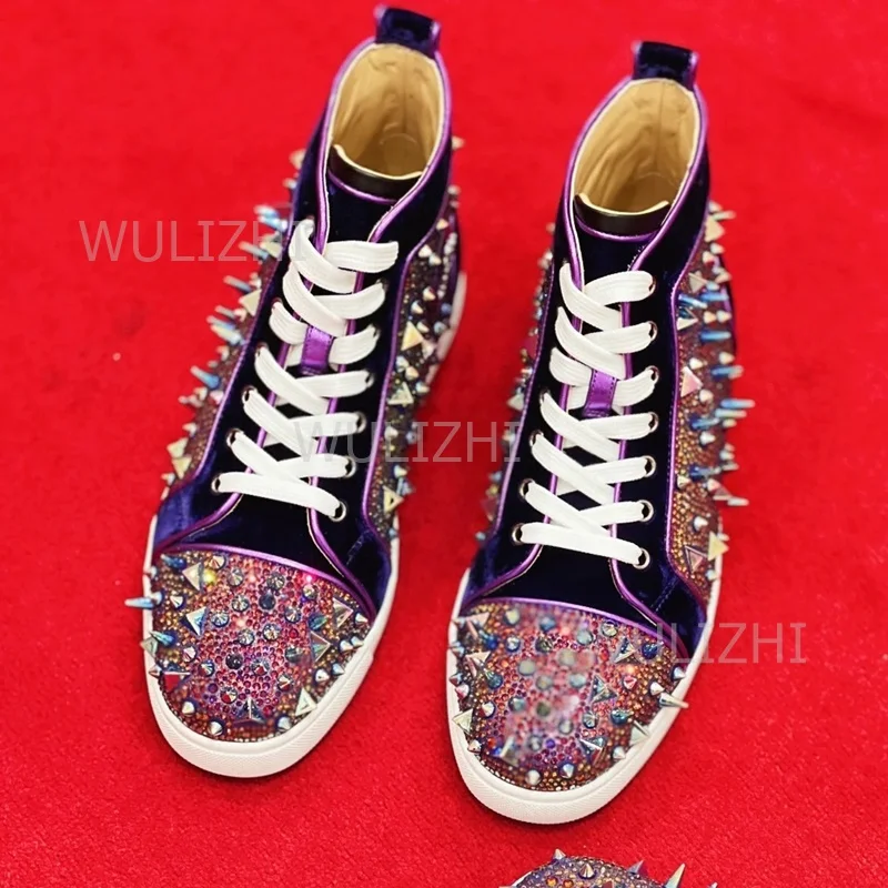 Dark Purple Crystal Rivet Men  - Men Shoes Red 评论和价格