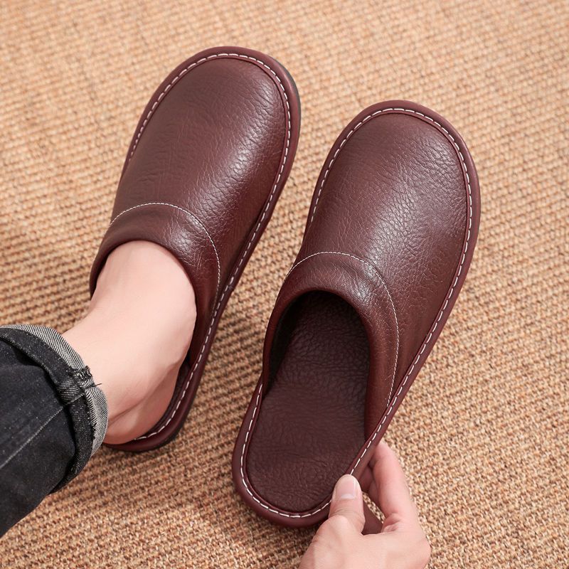 Concise Faux Leather Slippers  - Men'S Shoes Size 42 In Us 评论和价格