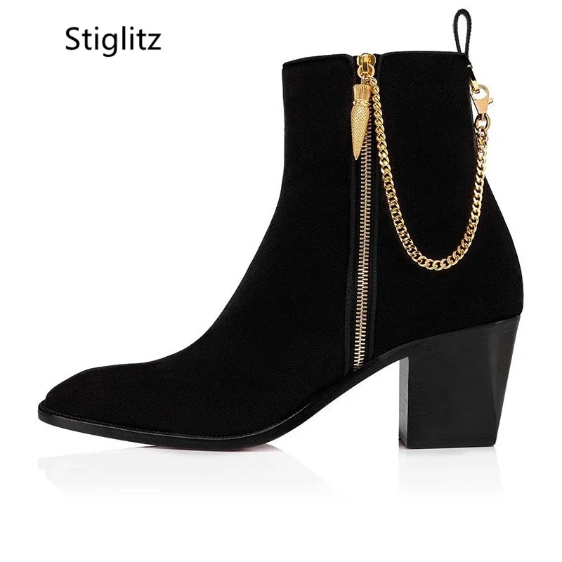 Suede Ankle Boots Gold Chain H - Men Shoes Red 评论和价格