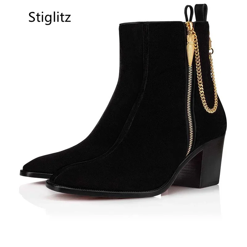 Suede Ankle Boots Gold Chain H - Men Shoes Red 评论和价格